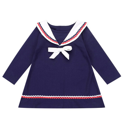 

Autumn Casual Baby Girls Wave Print Long Sleeve Bowknot Design Dress Kids Toddler Princess Dresses