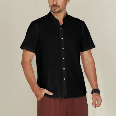 

Toponeto Mens Baggy Cotton Linen Solid Short Sleeve Button Retro T Shirts Tops Blouse