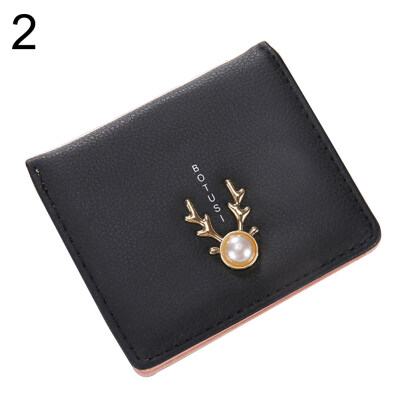 

Antler Feather Bifold Purse Card Cash Holder Women Faux Leather Short Wallet