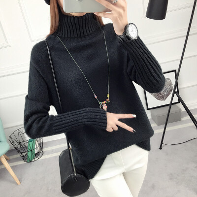 

2018 new loose turtleneck sweater women fall&winter bottom wear Korean version of long sleeve pure color sweater is thicker