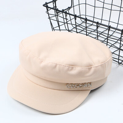 

Hat Female Spring&Autumn Cotton Letter Flat-topped Navy Hat