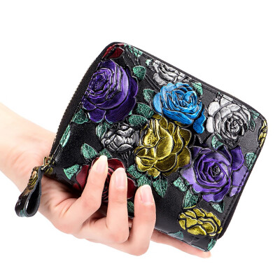 

Tailored Women Leather Wallet Zipper Coin Purse RFID Card Holder Flower Handbags