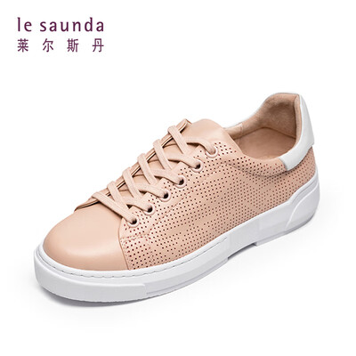 

Lyles Dan fashion casual sports outdoor round head hollow color matching lace flat white shoes LS AM48001 pink white 36