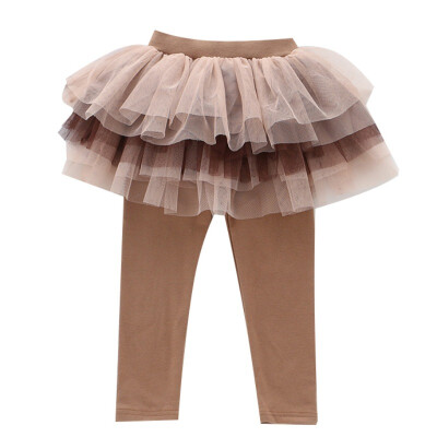 

Autumn Baby Kids Cotton Leggings Girl Toddler Color Charge Mesh Skirt Pants Skinny Long Bottoms