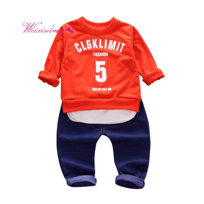 

Toddler Boy Clothing Sets autumn Baby Sets Cotton Infant Tracksuits Kids Letter SweatshirtJeans For Boys