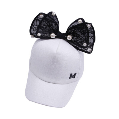 

Children Girl Sun Hat Baseball Cap Pearl Bowknot Mesh Sun Visor Adjustable Hat