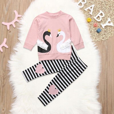 

2pcs Kids Baby Girls Outfit Double Swan T-shirt Leggings Set Clothes 1-6 Years