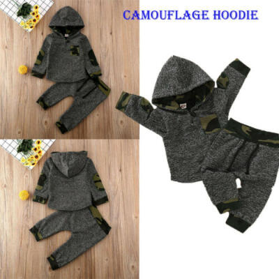 

Newborn Baby Boy Long Sleeve Hooded Tops Pants Clothes 2PCS Outfits Set