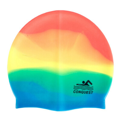 

Women Men Ladies Rainbow Colorful Waterproof Silicone Ear Long Hair Protection High Elastic Swim Pool Swimming Cap Swimwear Hats