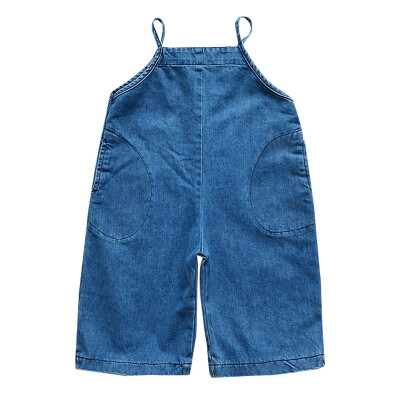 

Children New Spring Pants 1-6T Baby Girl Clothes Casual Princess Solid Color Soft Loose Wide-leg Denim Jumpsuit Bib Pants