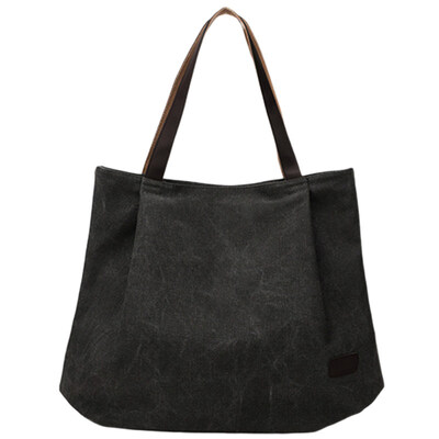 

Women Casual Solid Color Zipper Canvas Shoulder Bag Tote Handbag Shopping Pouch
