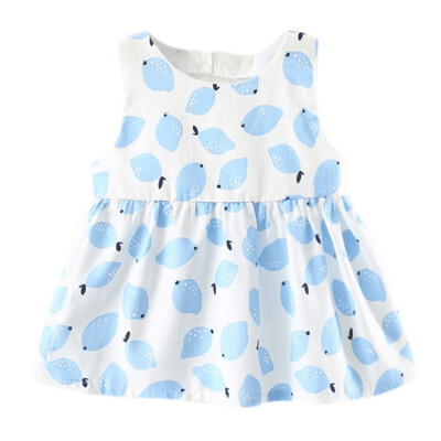 

Fashion Baby Girl Dress Girls Round Neck Lemon Tree Pattern Bow Behind Dress Comfortable For Dressing In the Summer