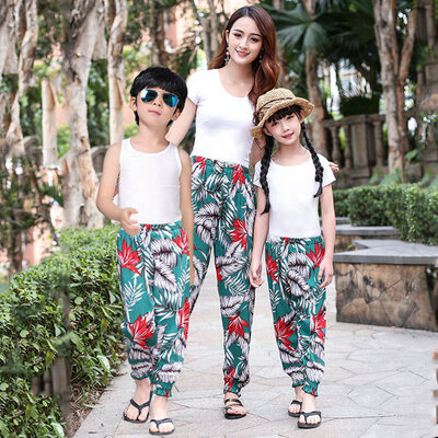 

Baby Parent Spring Summer Cotton Mosquito Bites Pants Family Matching Sports Casual Floral Pattern Trousers