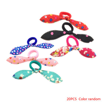 

20pcs Color Random Children Girls Elastic Hairband Bowknot Adjustable Hair Wand Head Accessories