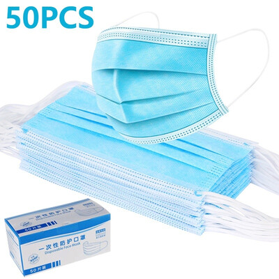 

50202Pcs 3-Ply Disposable Face Mask Dust Mask Flu Face Masks with Elastic Ear Loop for All PeopleBlue