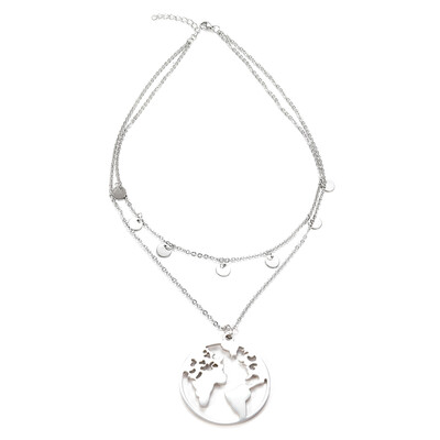 

New Arrival Trendy World Map Necklace Gifts for Best Friend Personalized Hollow Outdoor Round Pendant Necklace Jewelry