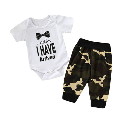 

Baby Clothes Set Summer Baby Boy Adorable Letter Print Tops Blouse Camouflage Trousers Casual Outfits Clothes