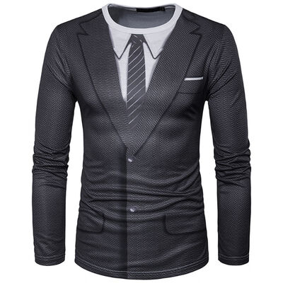 

3D Printed Fake Blazer T-shirts for Men Fake 2 Pieces Funny Long Sleeve O-neck Fake Suits Tees Male Autumn Spring Clothing