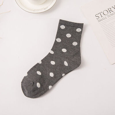 

1 Pairs Women Socks Solid Color Cotton Female Middle Tube Loose Retro Casual Style Polka Dot Harajuku Ankle Socks