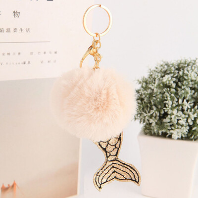 

Top Quality Mermaid Design Key Chain Artificial Fur Fluffy Ball Car Bag Key Rings