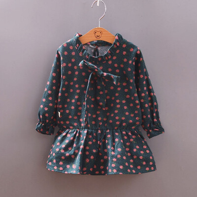 

Childrens Clothing Floral Dress New Long-sleeved Small Childrens Bow Fishtail Dress 0-3Y Lovely Newborn Baby Clothes