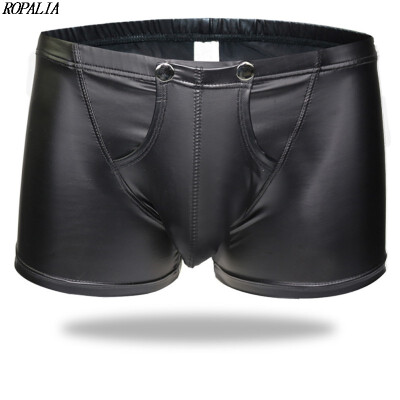 

Mens Patent Leather Solid Underwear Soft Boxer Breathable Stretch Pouch Comfortable Boxers