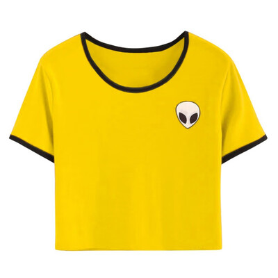 

Casual Stylish Casual Crop Top Alien Printing T-Shirt Women Loose Print Short Sleeve Tee