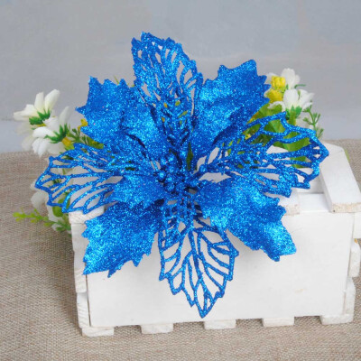 

5PC Christmas Glitter Hollow Flower Plastic Simulation Artificial Flowers Xmas Tree Ornaments Wedding Valentines Day New Year