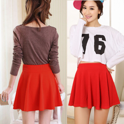 

New Candy Color Women Casual A-line Flared Mini Circle Short Skirt Pleated Skirt