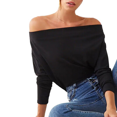 

Sexy Off The Shoulder Tops For Women Fashion Long Sleeve Tee Shirt Femme Autumn New Women Solid Color Casual T-shirts