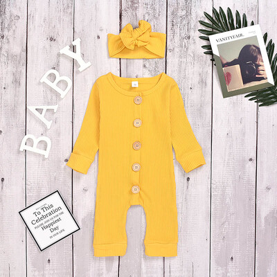 

New Autumn Cute Baby Girl Clothes 0-18M Casual Jumpsuits Baby Girl Solid Color Long Sleeve Rompers Kids
