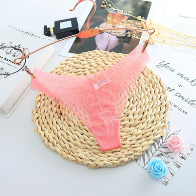

Women Sexy See Through Lace Briefs Mesh Seamless One-piece Ultra-thin Ladies Panties Sexy Solid Color Low Waist G-String