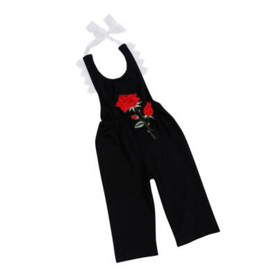 

Children Sets Girls Cotton Solid Black Printing Rose Rompers Children Girls Casual Clothing