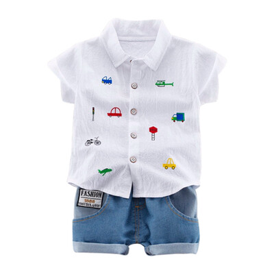 

Boyss CLothes Set Summer BLby Cotton CLrtoon Print InfLnt CLothing Set BLue White T shirts Shorts 0-4 YeLrs WEIXINBUY LA