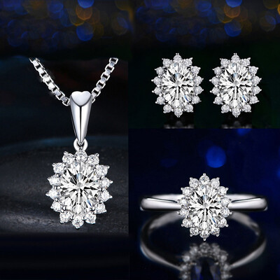 

4pcsset Luxury Sapphire Princess Crown Necklace Set