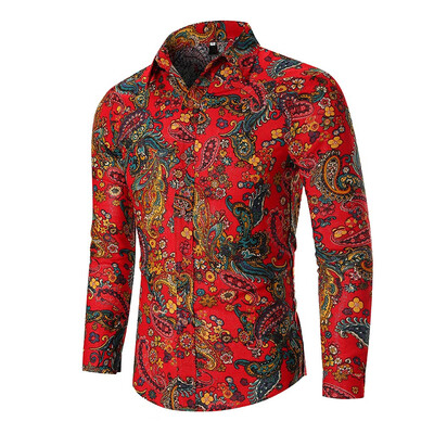 

Tailored Men Autumn Fashion Shirts Casual Printing Beach Shirts Long-Sleeve Top Blouse
