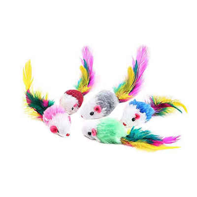 

5pcs Colorful Feather Plush Mini Mouse Kitten Toys False Rat Pets Cat Playing Toy