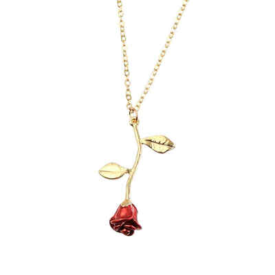 

Women Girls Red Rose Necklace Alloy Plated Neck Pendant Jewelry Accessories Valentine Mothers Day Gift