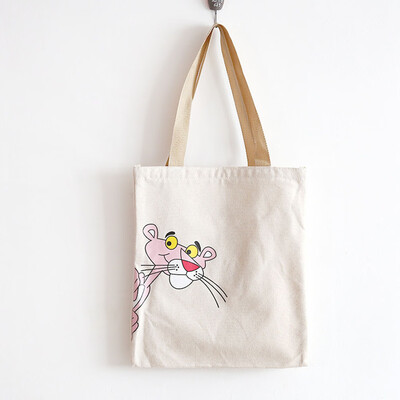 

Canvas bag with zip Tuition Bag Shopping Bag Simple Bag pink leopard shoulder bag Pink Panther