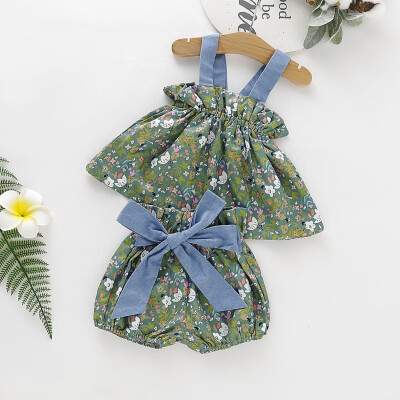 

Newborn Baby Girls Clothes Sleeveless DressBriefs 2PCS Outfits Set Flower Printed Cute Clothing Sets 2019 Summer Sunsuit 0-24M