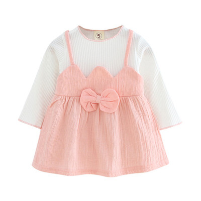 

Kozart High Quality 2018 New-arrival Fashion Girls Fake Two-piece Bow Long-sleeved Dress Newborn Casual Dress Baby Outfits
