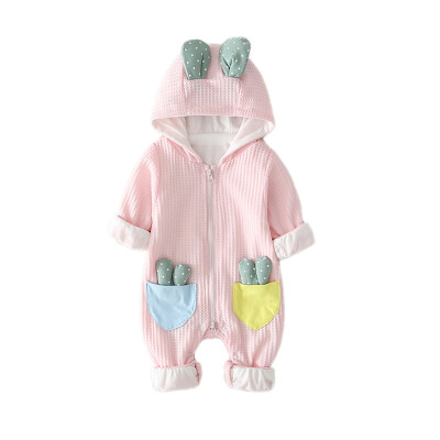 

Baby Bodysuits Cotton Cartoon Cute Rabbit Hoodied Girls Clothes Boys Jumpers Toddler Zipper Outfits