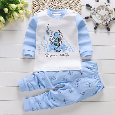 

Autumn Baby Kids Girls Boys Cartoon Print Outfits Set Long Sleeve Blouse TopsPants Sleepwear Pajamas