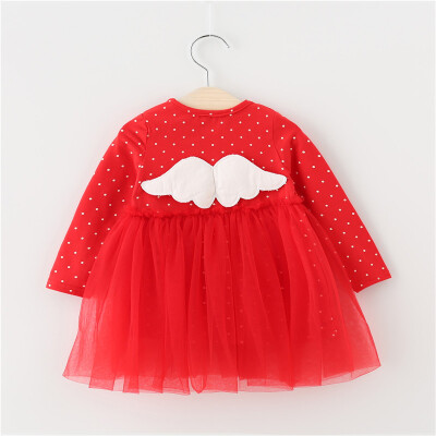 

Autumn New 0-4T Baby Girl Dress Lovely Toddler Girl Dot Pattern Mesh Stitching Dresses Korean Style Long-sleeved Girls Dresses