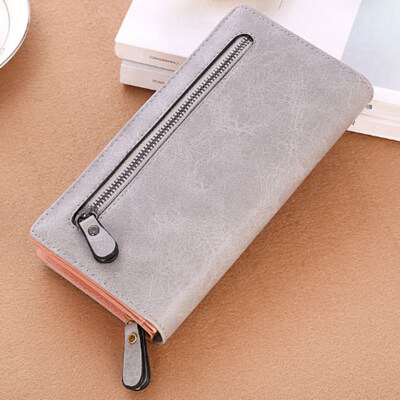 

Chic Lady Solid Color Faux Leather Zip Purse Cards Phone Pouch Clutches Handbag