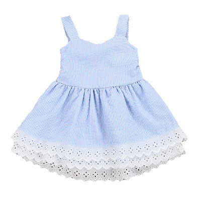 

Dresses For Girl Baby Clothes Summer Girl Dress Double Blue Striped Back Bow Sweet Princess Girl Dress Baby Girl Clothes