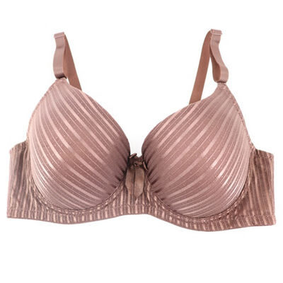 

Women Bra Sexy Lingerie Push-up Deep V Plus Size Stripe Glossy Bow With Steel Ring Adjustable Bra