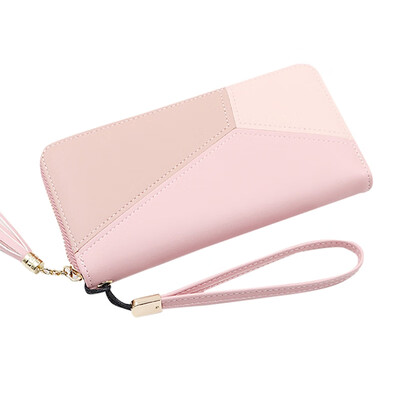

Women Fashion PU Leather Wallet Card Holder High Quality Durable Color Block Zipper Purse