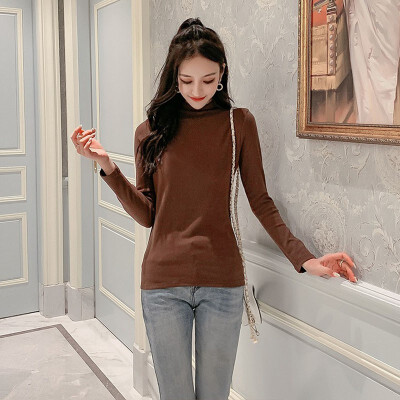 

Womens Cashmere Wool T-shirt Half High Collar Solid Color Pullover Solid Color Korean Harajuku Basic Tee Shirt Femme