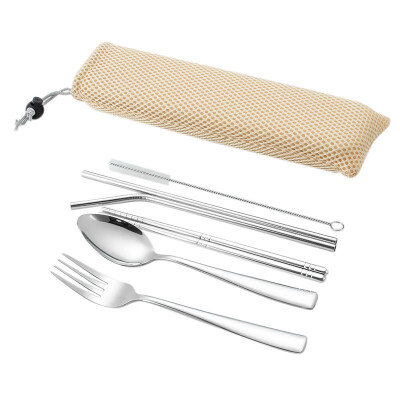 

6pcsSet Portable Stainless Steel Chopsticks Fork Spoon Tableware Set Drinking Straw With Box For Travel Cutlery Set